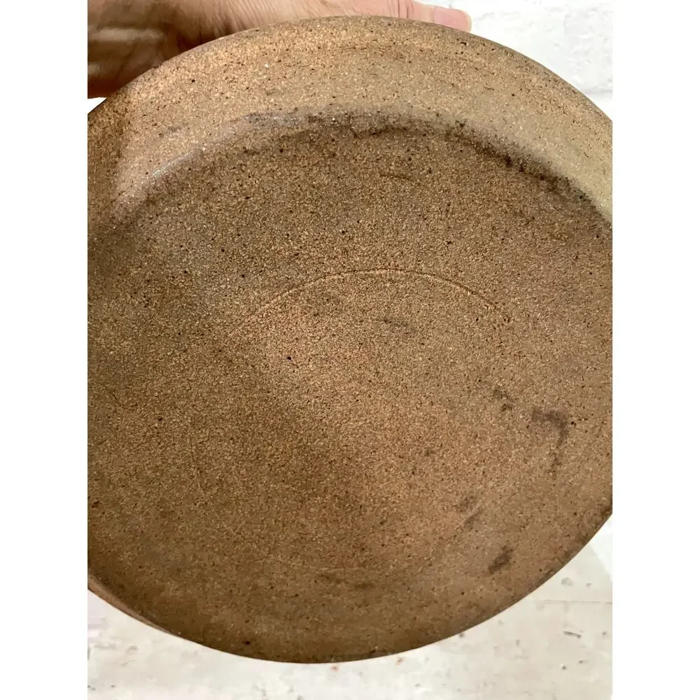 Vintage Studio Pottery Handled Stoneware Serving Bowl Brown Floral Glaze 11.5